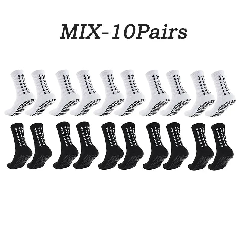 10 Pairs of Athletic Grip Socks for Men and Women - Towel Bottom Sports Socks for Football, Rugby, Soccer, Cycling, Running, and Exercise