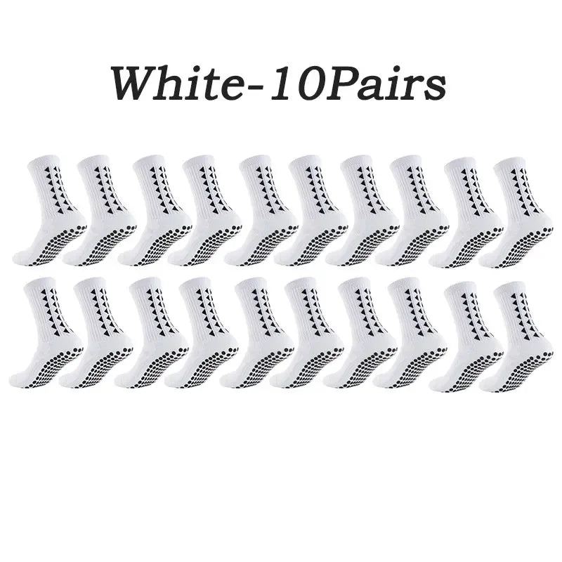 10 Pairs of Athletic Grip Socks for Men and Women - Towel Bottom Sports Socks for Football, Rugby, Soccer, Cycling, Running, and Exercise