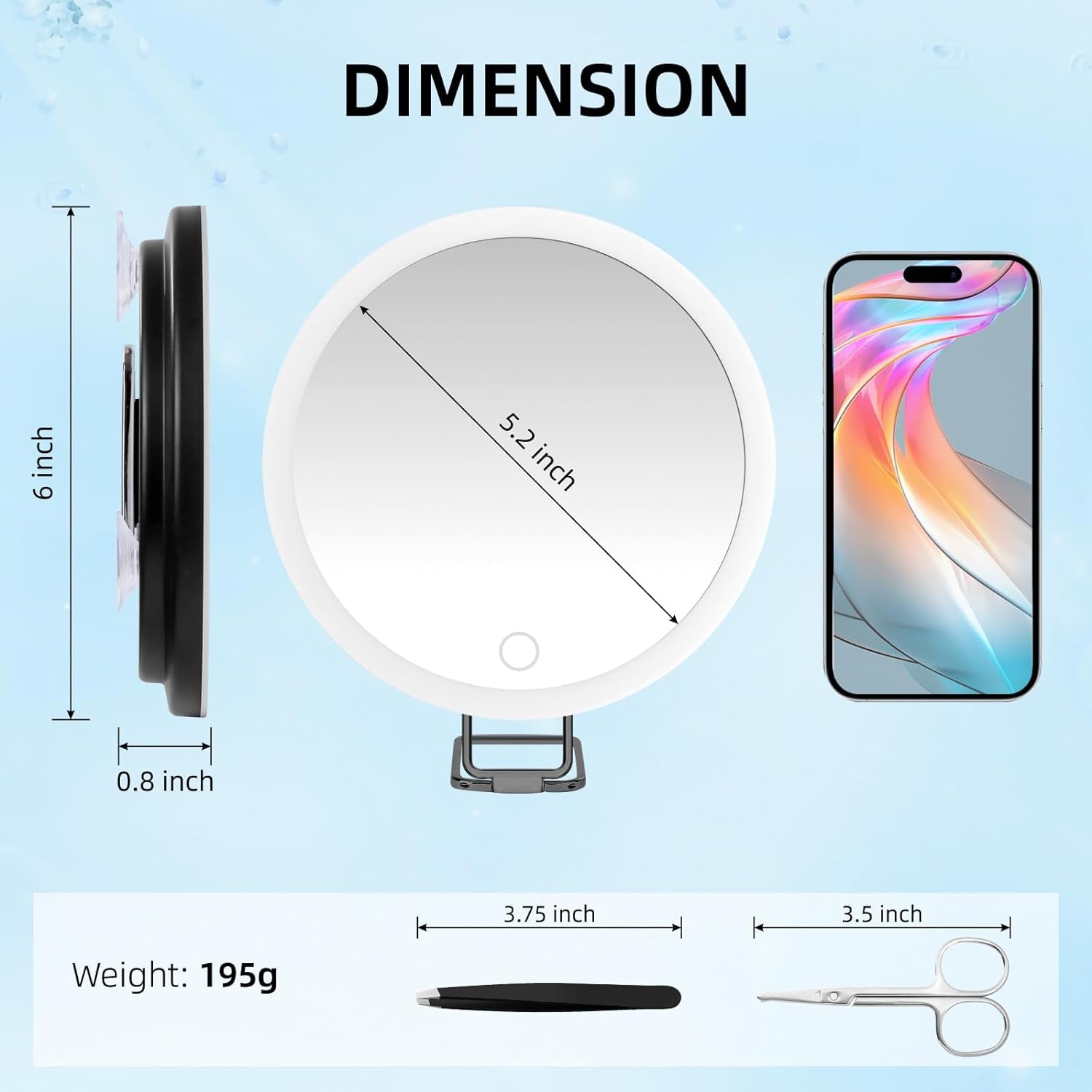 20X Magnifying Makeup Mirror with Dimmable LED Lights - 6-Inch Handheld & Hanging Travel Mirror with Suction Cups, Adjustable Bracket, Tweezers & Scissors Included