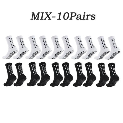 10 Pairs of Athletic Grip Socks for Men and Women - Towel Bottom Sports Socks for Football, Rugby, Soccer, Cycling, Running, and Exercise