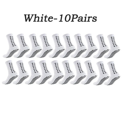 10 Pairs of Athletic Grip Socks for Men and Women - Towel Bottom Sports Socks for Football, Rugby, Soccer, Cycling, Running, and Exercise