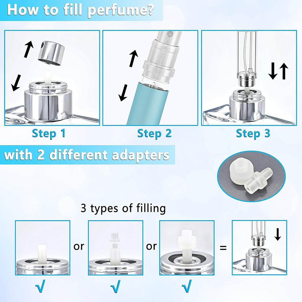 Refillable Perfume Atomiser Travel Bottle -  2-Pack 5Ml Leakproof Luxury Travel Perfume Refillable Bottle, Portable Fragrance Atomiser (Light Blue & Light Green)