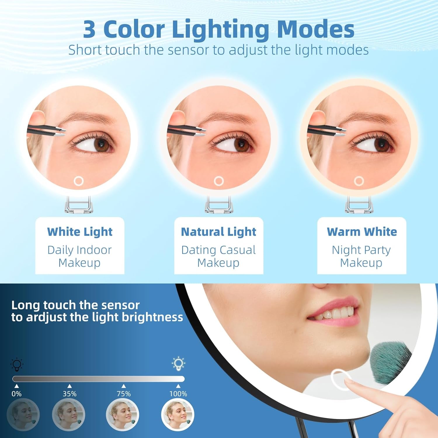 20X Magnifying Makeup Mirror with Dimmable LED Lights - 6-Inch Handheld & Hanging Travel Mirror with Suction Cups, Adjustable Bracket, Tweezers & Scissors Included